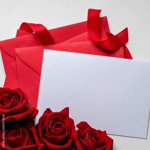 Red Roses and Blank Cards With Envelopes for Special Occasions or Messages