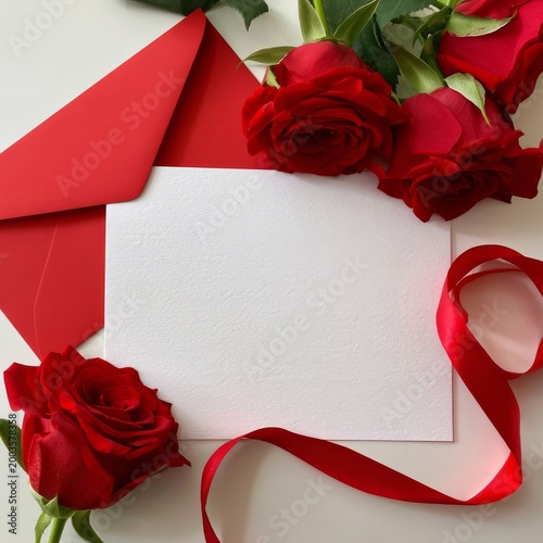 Red Roses and Blank Cards With Envelopes for Special Occasions or Messages