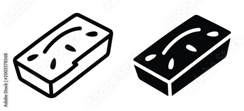 Minimalist bread loaf vector icons, black and white bakery product symbols, simple outline and solid silhouette of fresh baked loaf for cafe menus