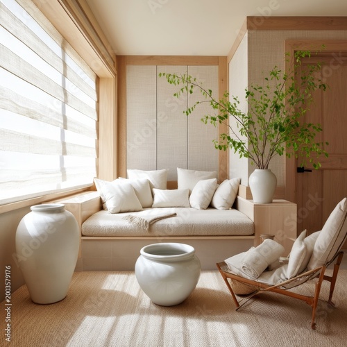 Cozy Seating Area With Decorative Pots and Natural Light in a Modern Home Space