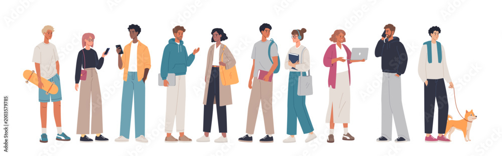 Fototapeta premium Young modern people character design group vector illustration 