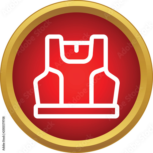 Bulletproof vest icon representing body armor and safety equipment on a red button