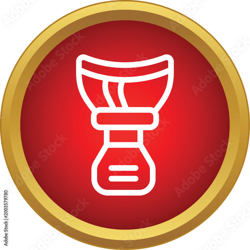 Classic shaving brush line art icon inside a red circle with gold border