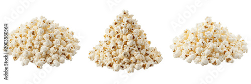 Photos Set and collection of white popcorn pile isolated on white transparent png backg