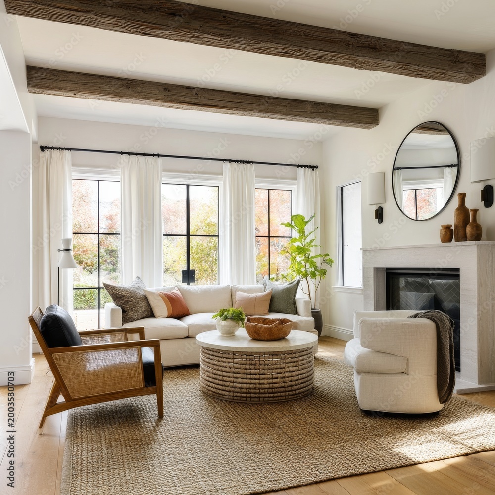 Fototapeta premium Cozy Living Room Setup With a Sectional Sofa and Natural Light During Daytime Hours