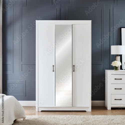 Modern Furniture Arrangement in a Stylish Home Interior With a Mirror Wardrob...