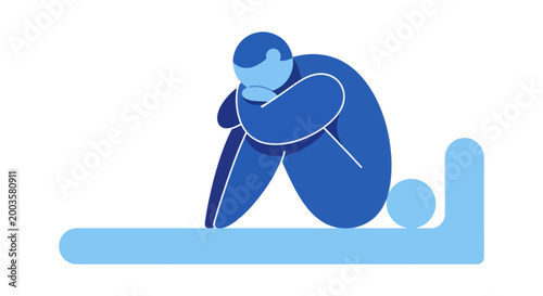 Slika na platnu Sad Man Sitting on Bed, Feeling Alone and Depressed, Mental Health Concept