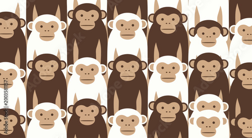 Pattern of Monkeys Faces - Brown and White, Repeating Design