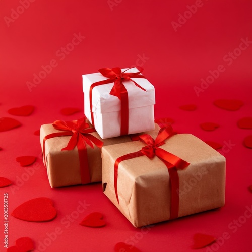 Celebrate With Wrapped Gifts on a Red Background During Valentines Season