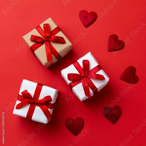 Celebrate With Wrapped Gifts on a Red Background During Valentines Season