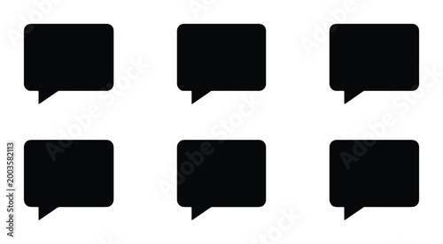 Minimalist speech bubble icon set, black chat box vector collection, 6 simple communication symbols for web design and mobile apps