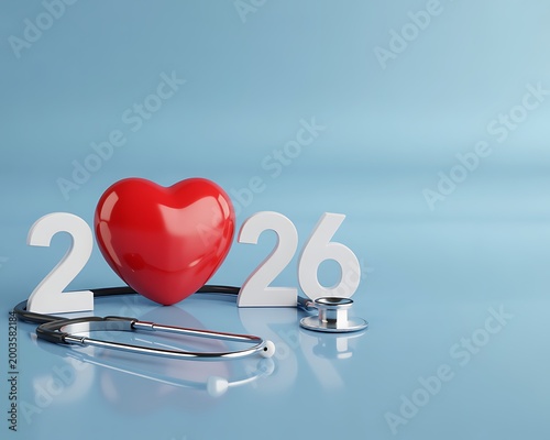 Healthcare Concept with Heart and Stethoscope on Blue Background