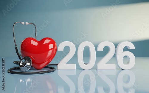Healthcare New Year 2026 Concept with Heart and Stethoscope