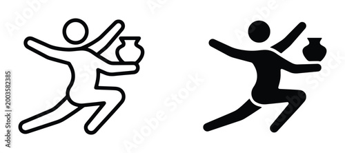 Pottery craft icon set, artisan potter silhouette holding ceramic vase, creative clay workshop symbols, minimalist hobbyist vector graphics