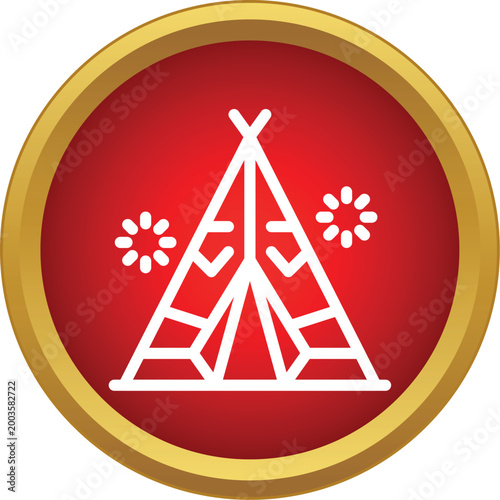 Tepee icon representing traditional native american dwelling in a vibrant red circle