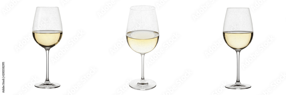 Fototapeta premium Set and collection of white wine glass isolated on white transparent png background
