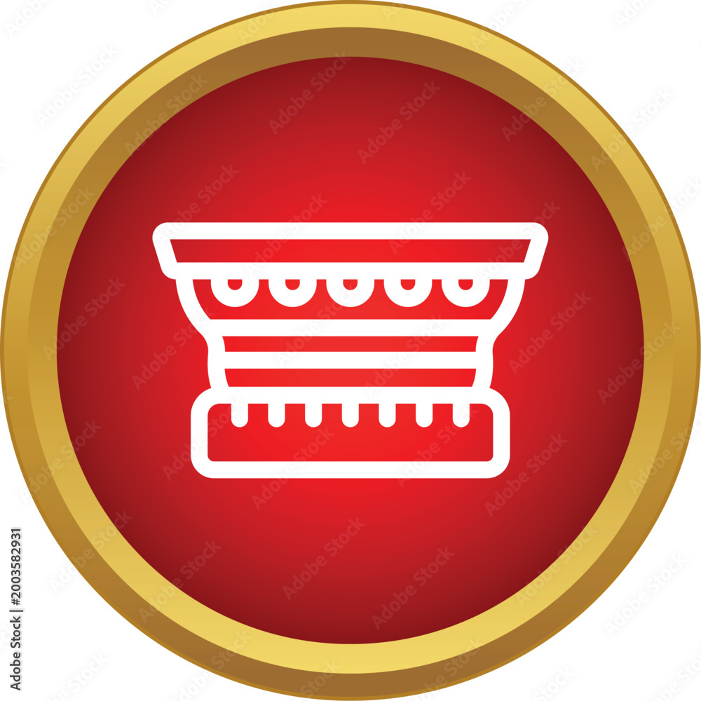 Fototapeta premium Column capital icon symbolizing history, culture, and power on a red and gold button