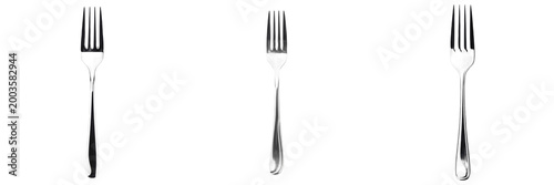 Foto Set and collection of silver metal fork isolated on white transparent png backgr