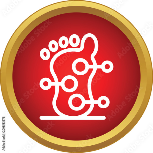 Foot showing reflexology points on a red and gold round icon