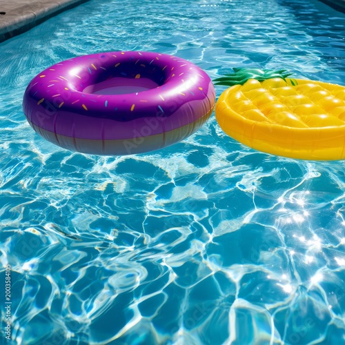 Colorful Pool Floats on a Sunny Day in a Swimming Pool