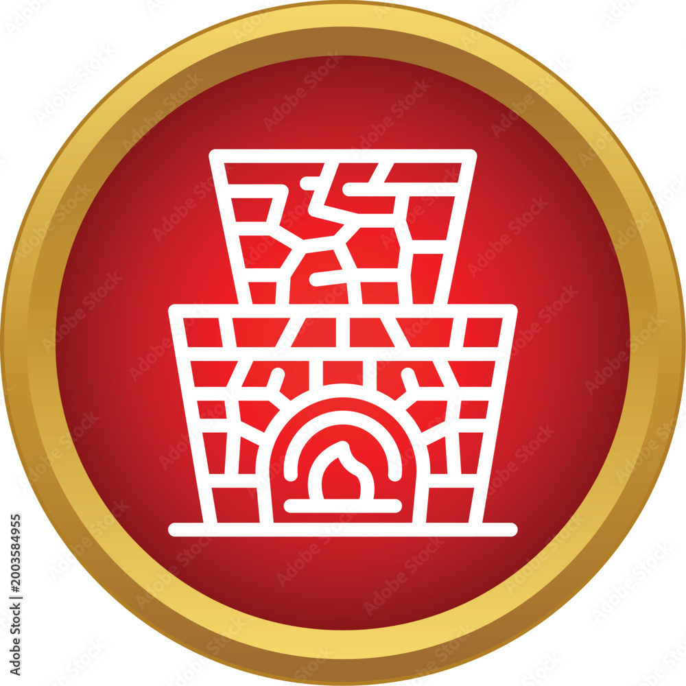 Obraz premium Fireplace icon showing a burning fire inside the brick work hearth