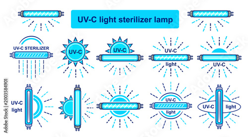 UV disinfection light bulb lamp. UVC ultraviolet sterilizer. Electric antibacterial sterilization quartz lightbulb tube. Sanitize cleaning ray. Hygiene sanitary anti bacteria, virus protection. Vector