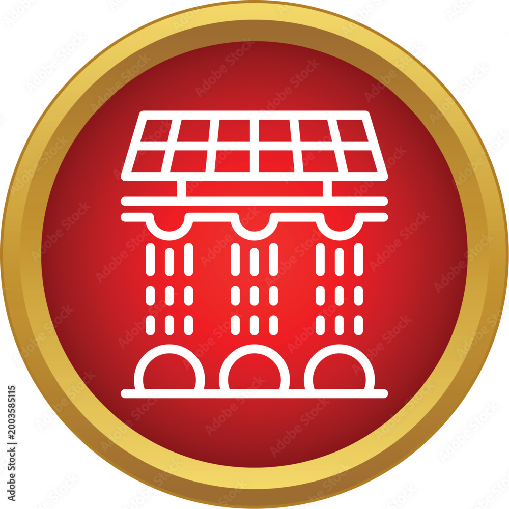 Fototapeta premium Ancient temple architecture represented as a white line flat icon on a red and gold circle