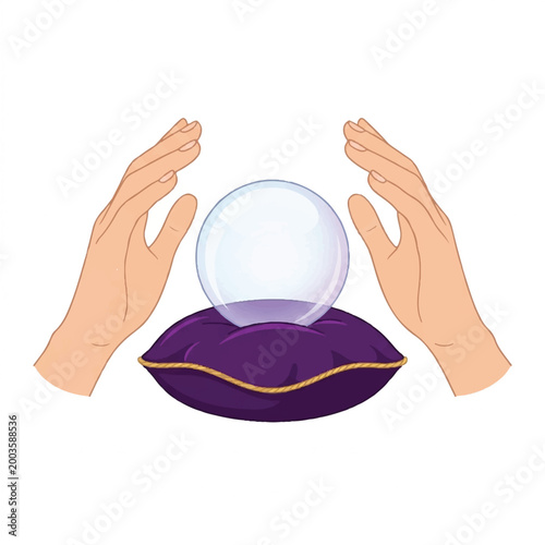 Mystical Crystal Ball with Hands Hovering Over It for Fortune Telling.