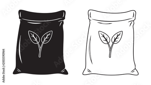 Fertilizer bag icons with leaves