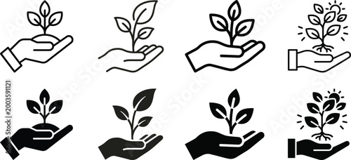 Hands nurturing young plants a collection of growth and care icons
