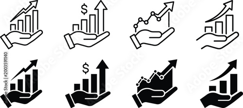 Financial growth and risk management icons hands supporting charts