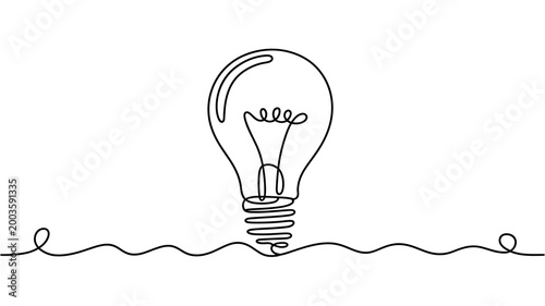Simple line drawing of a light bulb on a wavy line  creative concept