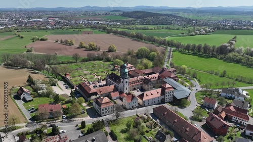 Aerial View Propstei Johannesberg, , Benedictine priory, district of Fulda in Hesse, Roman Catholic parish church of St. John the Baptist, Germany
