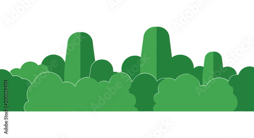 Stylized Green Forest Landscape with Abstract Trees and Bushes