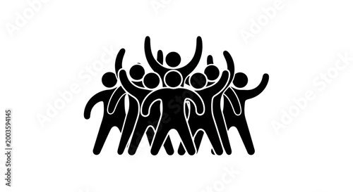 Schilderij op canvas Diverse group of people celebrating with raised hands, unity, teamwork concept