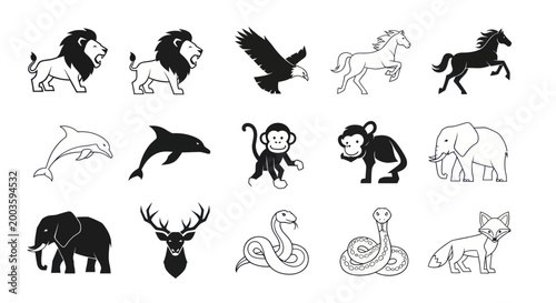 Canvas Print Animal silhouettes lion eagle horse elephant