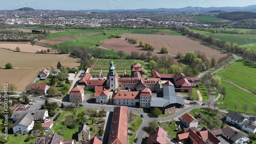 Aerial View Propstei Johannesberg, , Benedictine priory, district of Fulda in Hesse, Roman Catholic parish church of St. John the Baptist, Germany