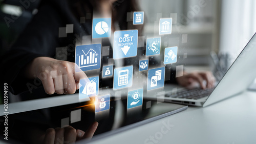 Quadro em tela Cost reduction and cost saving through digital transformation, business cost optimization, operational cost reduction, financial savings, and resource efficiency strategy for business success