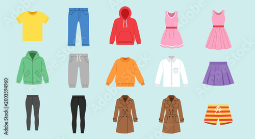 Assorted clothing items isolated on green background