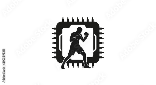 Boxer silhouette in microchip graphic design.