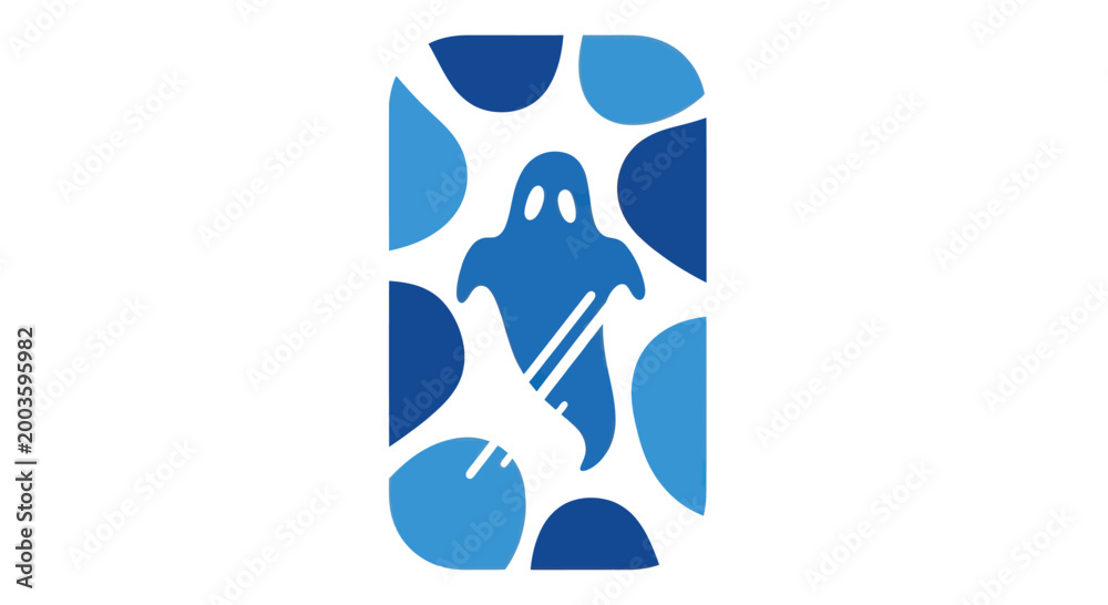 Foto Blue Ghost Icon with Abstract Shapes