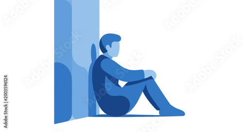 Man sitting alone, leaning against wall, feeling isolated, depression, solitude