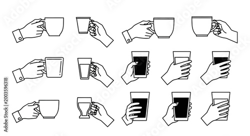 Various hands holding coffee cups.