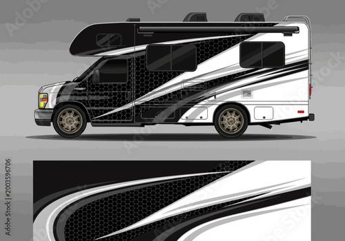 Modern black and white motorhome vinyl wrap design template