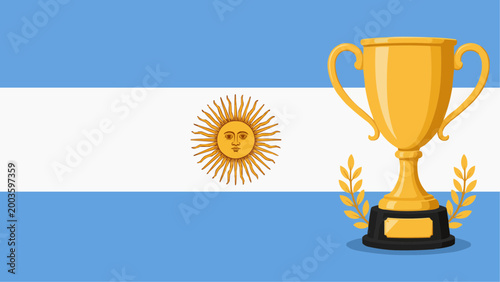 illustration of Argentine flag with a golden champion's trophy.