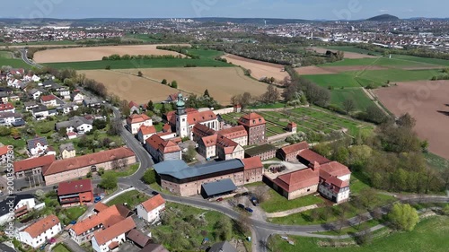 Aerial View Propstei Johannesberg, , Benedictine priory, district of Fulda in Hesse, Roman Catholic parish church of St. John the Baptist, Germany