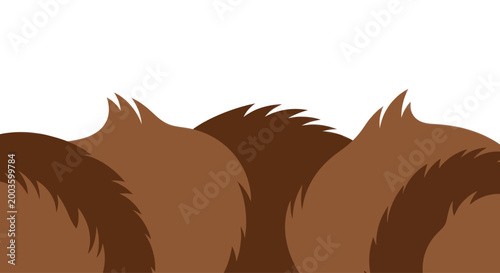 Close-up of fluffy brown animal tails against a white background