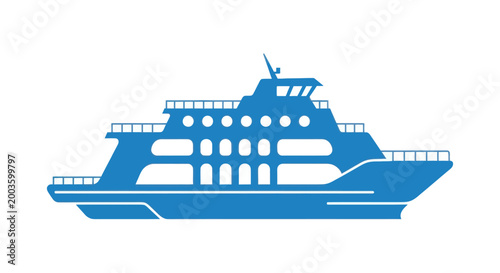 Canvastavla Blue ferry boat icon, isolated on white background, transportation vector illust