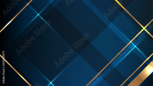 Luxury abstract background with deep blue diagonal layers and elegant gold lines, modern corporate technology presentation and premium business banner design