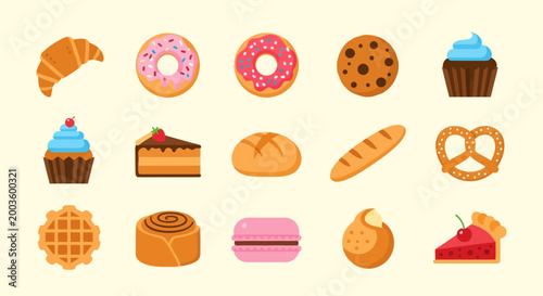 Bild auf Leinwand Bakery items illustration on beige background